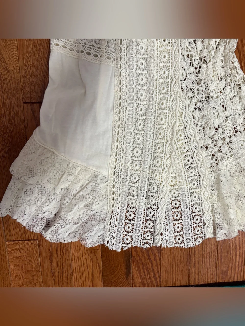 Free People Vintage Cream Lace Crochet Halter Top with Straps, Size Small